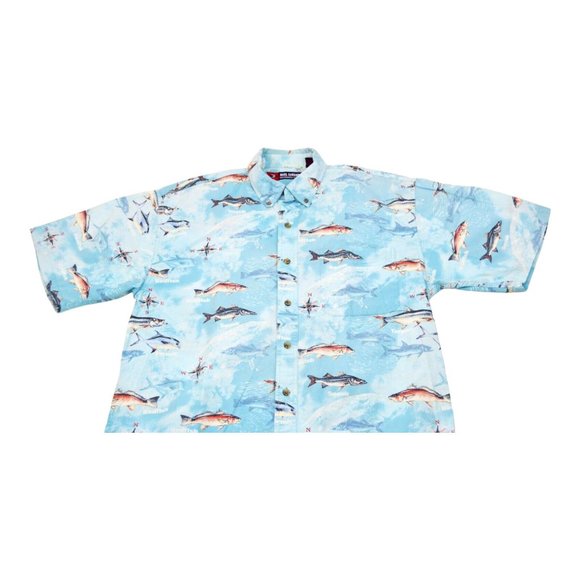 Reel Legends Men's Shirt Short Sleeve Blue Fish Hawaiian Saltwater Size L - Picture 4 of 4
